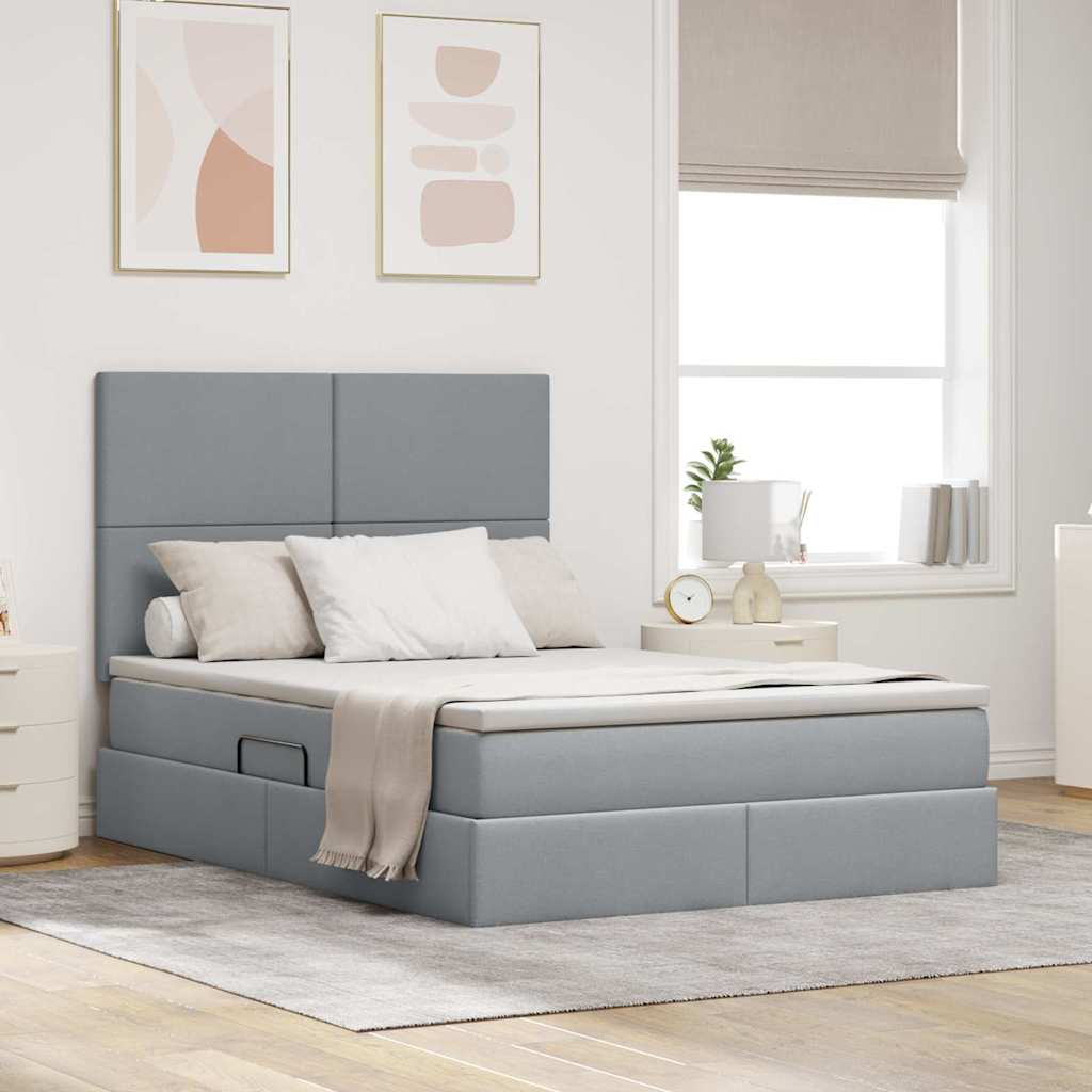 vidaXL Aufbewahrungsbett mit Matratze Hellgrau 90 x 190 cm Polyester