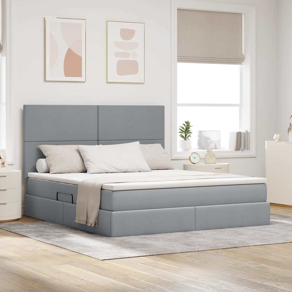 vidaXL Aufbewahrungsbett mit Matratze Hellgrau 90 x 190 cm Polyester