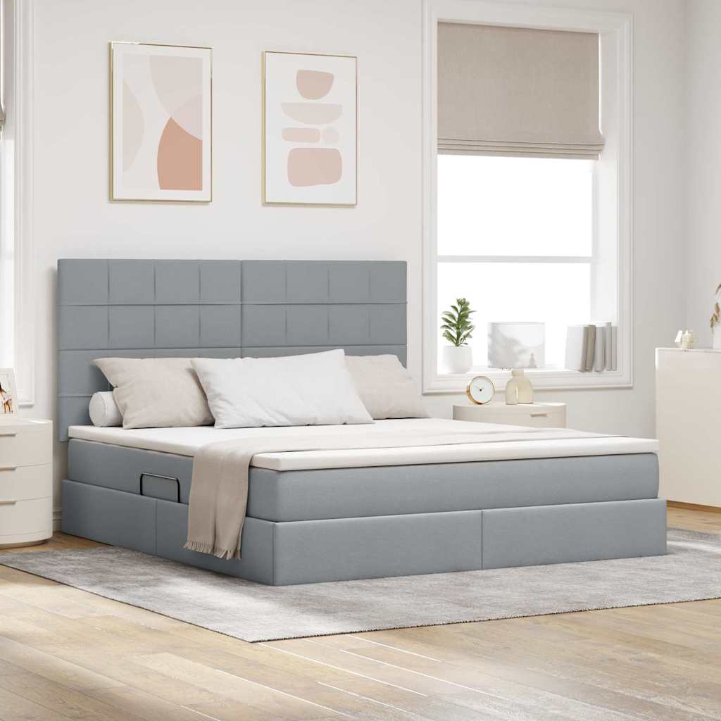 vidaXL Aufbewahrungsbett mit Matratze Hellgrau 90 x 190 cm Polyester