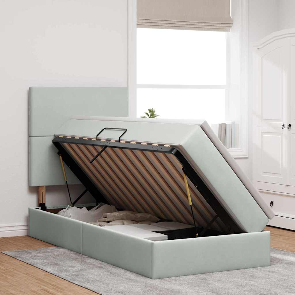 vidaXL Aufbewahrungsbett mit Matratze Hellgrau 90 x 190 cm Samt
