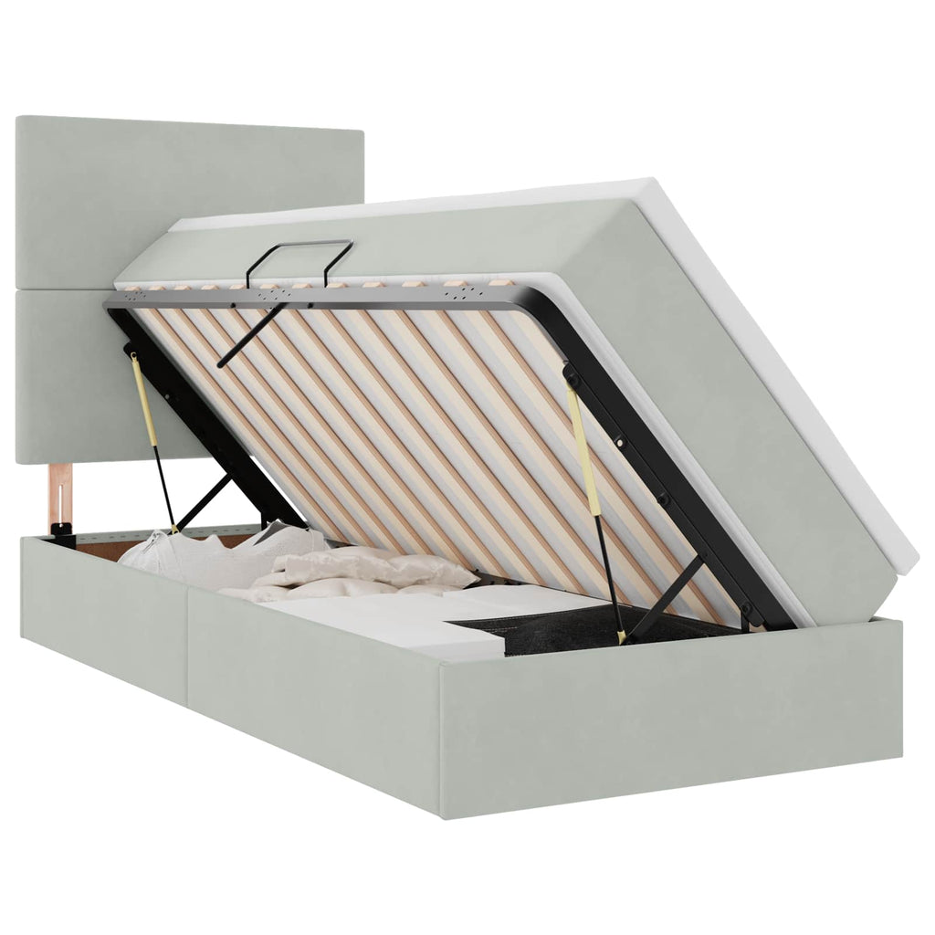 vidaXL Aufbewahrungsbett mit Matratze Hellgrau 90 x 190 cm Samt