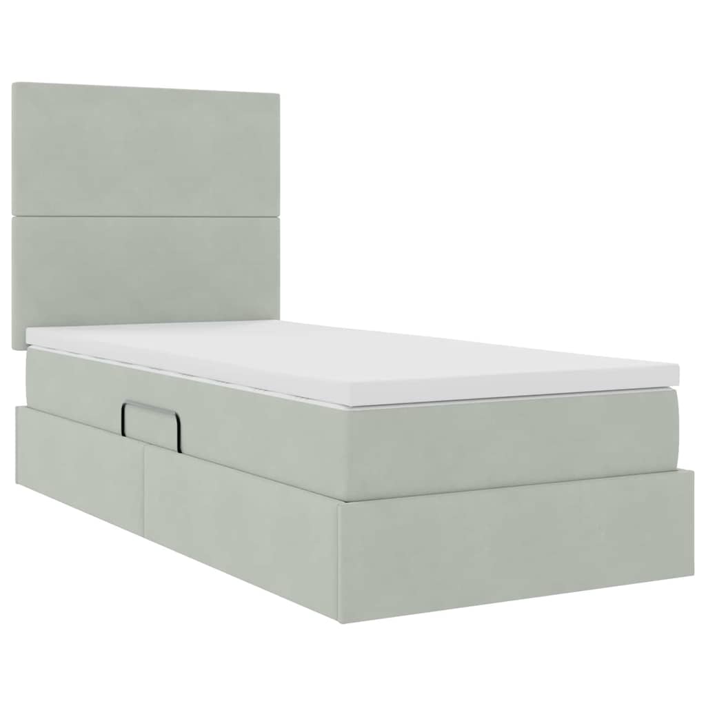 vidaXL Aufbewahrungsbett mit Matratze Hellgrau 90 x 190 cm Samt