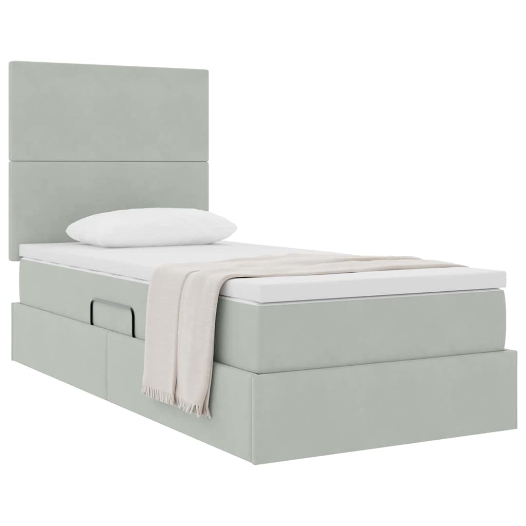 vidaXL Aufbewahrungsbett mit Matratze Hellgrau 90 x 190 cm Samt