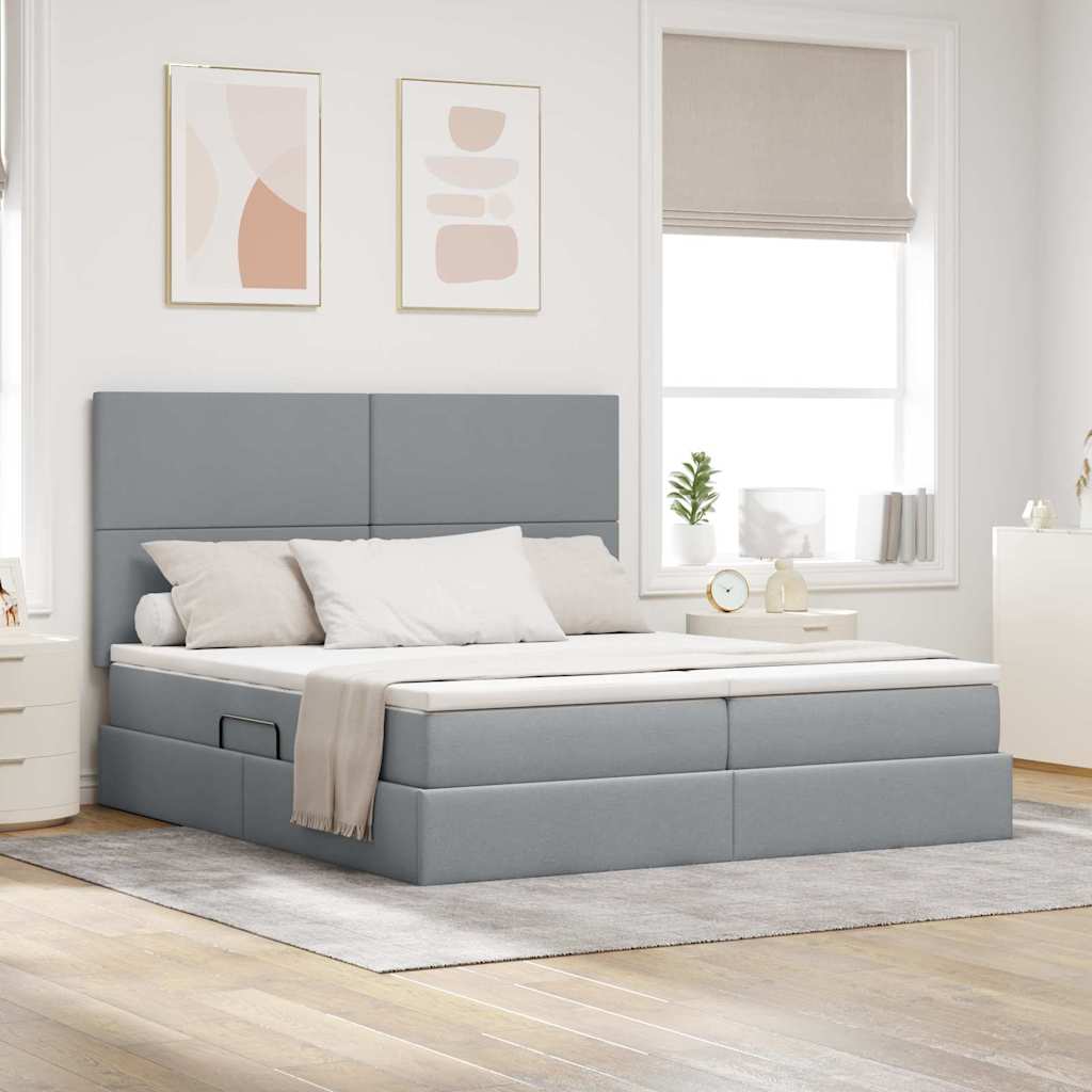 vidaXL Aufbewahrungsbett mit Kopfteil Hellgrau 180 x 200 cm Stoff