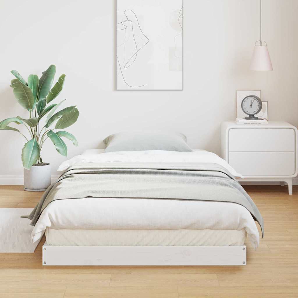vidaXL Bodenbettrahmen Weiß 80 x 210 cm Massives Kiefernholz