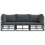 vidaXL Gartenmöbel mit Kissen 3 Stück Schwarz und Anthrazit Metall