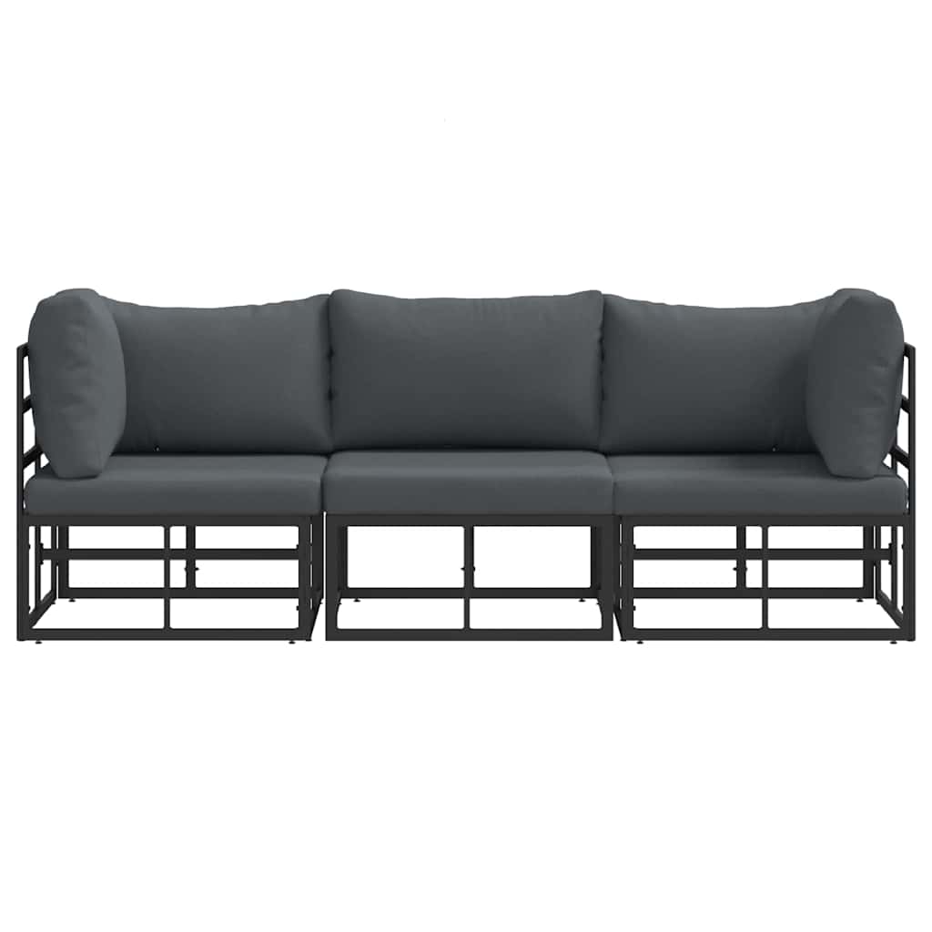 vidaXL Gartenmöbel mit Kissen 3 Stück Schwarz und Anthrazit Metall