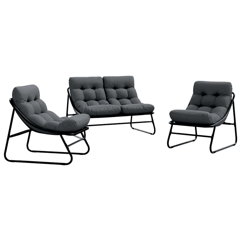 vidaXL gartenmöbel mit Kissen 3 pcs Schwarz Pulverbeschichteter Stahl
