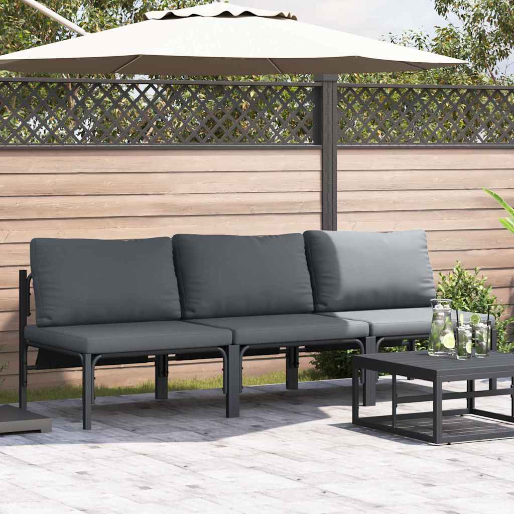 vidaXL Gartenmöbel mit Kissen 3 Stück Anthrazit 80 x 80 x 71 cm Stahl