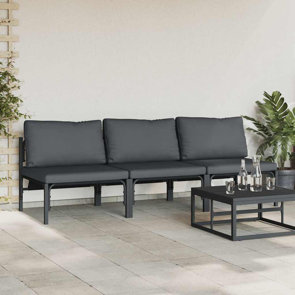 vidaXL Gartenmöbel mit Kissen 3 Stück Anthrazit 80 x 80 x 71 cm Stahl
