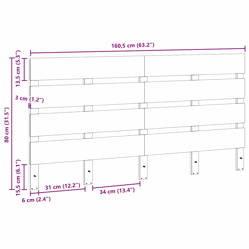 vidaXL Kopfteil Wachsbraun 160,5 x 3 x 80 cm Massives Kiefernholz