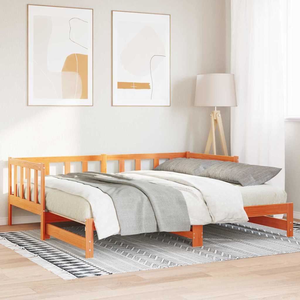vidaXL Tagesbett mit Ausziehbett Wachsbraun 203,5 x 184 x 66 cm