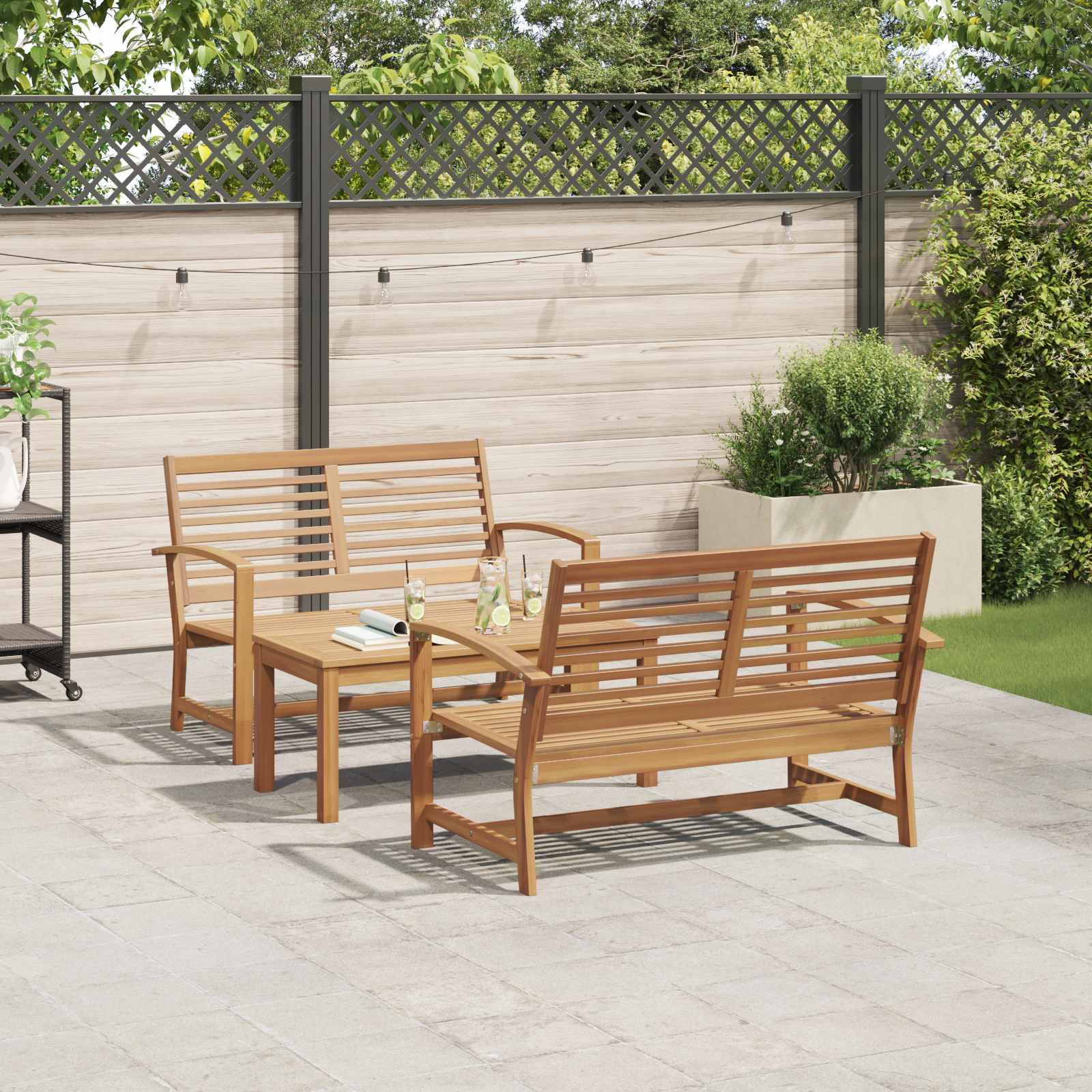 vidaXL Gartensofa-set 3 pcs Natur Massivholz Teak