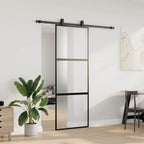 vidaXL Schiebetür mit Beschlag Schwarz 76x205 cm Hartglas