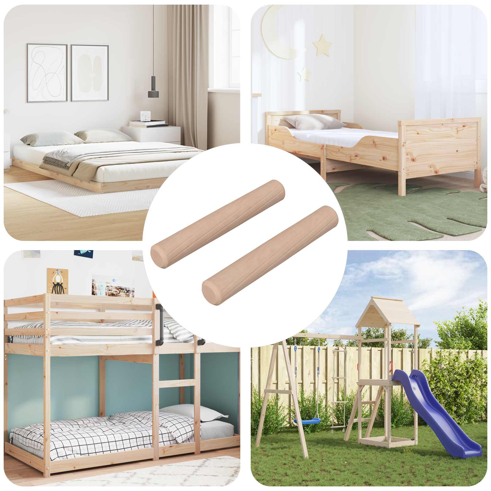 vidaXL Holzdübel 2 pcs Natur Ø 6 x 40 mm Massivholz