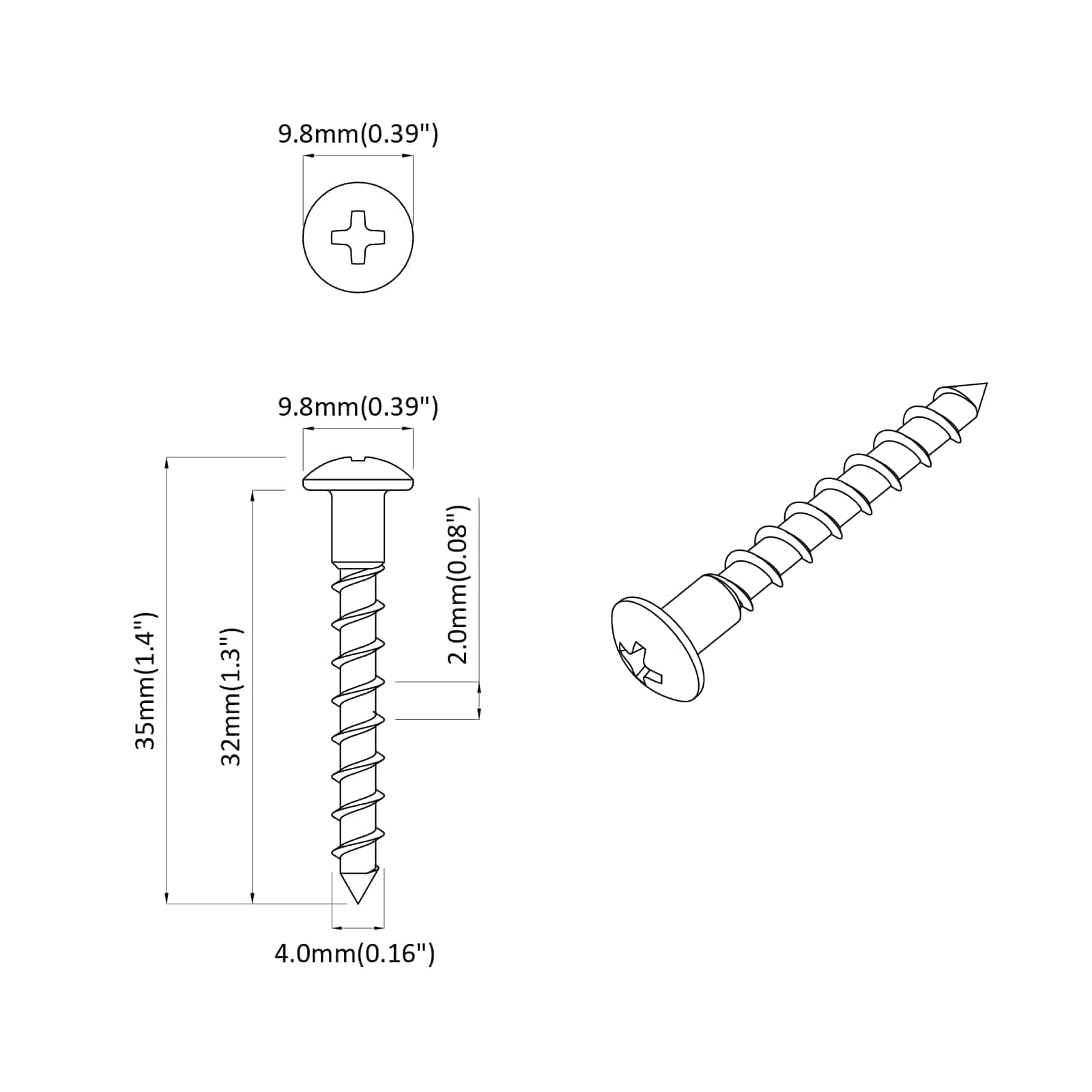 vidaXL Schraube 2 pcs Silber 9,8 x 35 mm Eisen