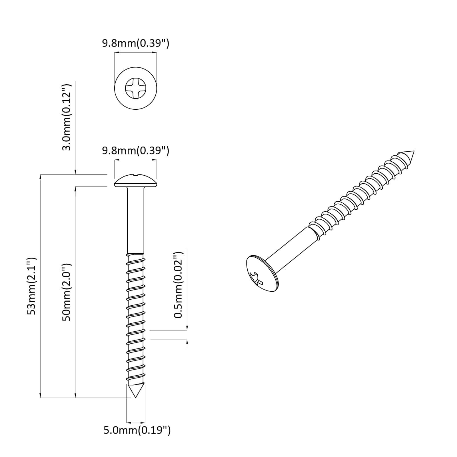 vidaXL Holzschraube 12 pcs Silber 9,8 x 53 mm Stahl