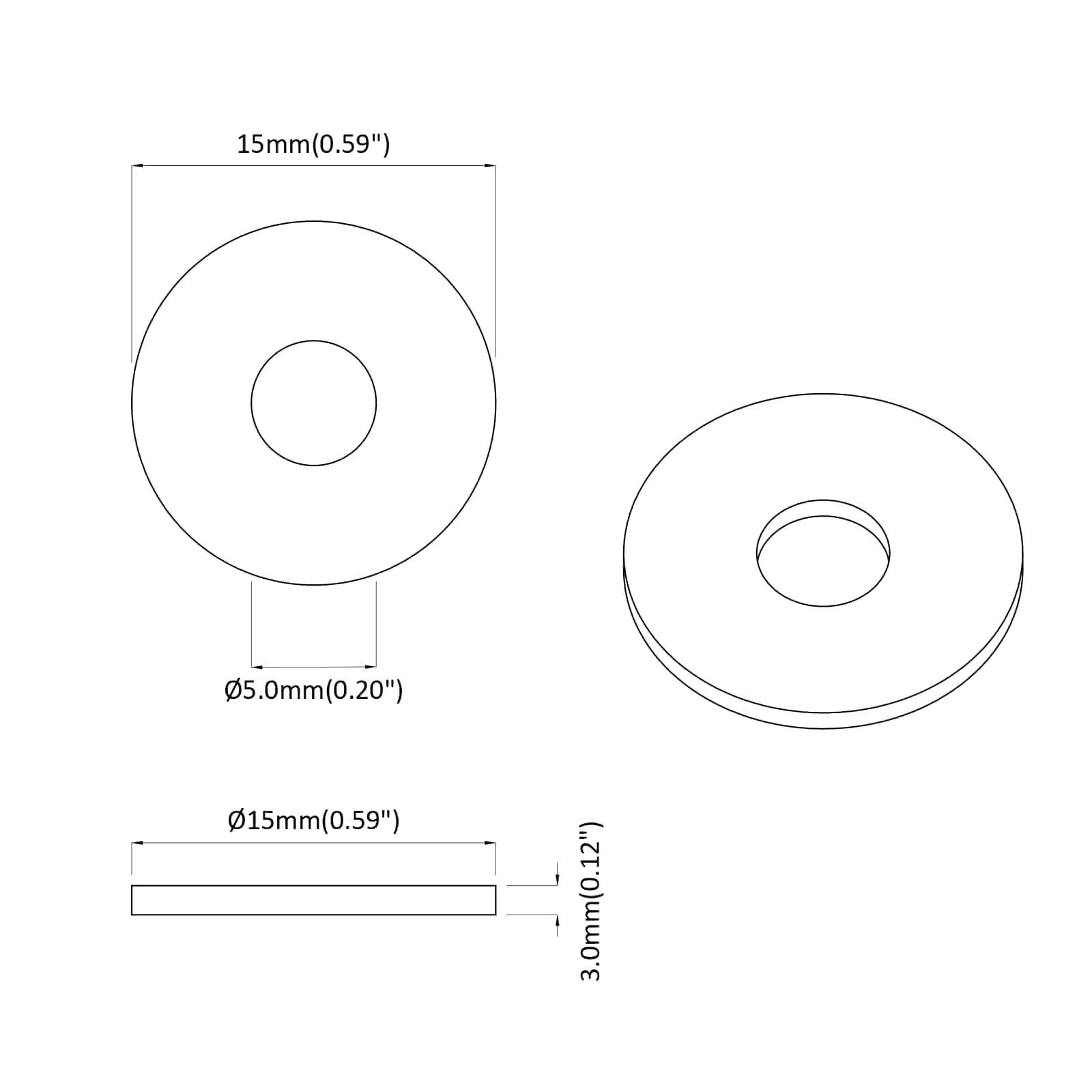 vidaXL geeignet für Flachscheiben 2 pcs Schwarz ∅15 x 3 mm