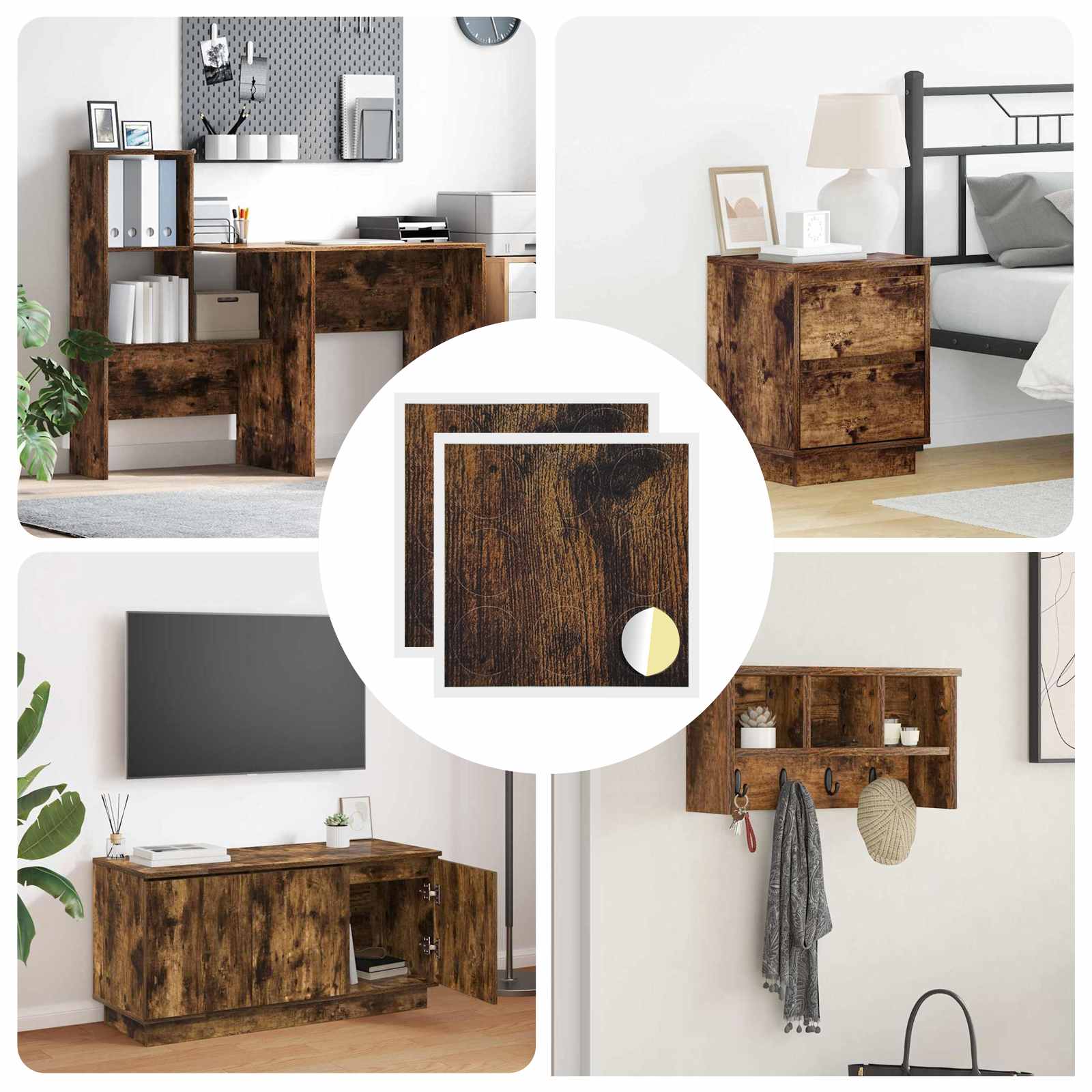 vidaXL Selbstklebende Schraubenabdeckung 2 pcs Geräucherte Eiche
