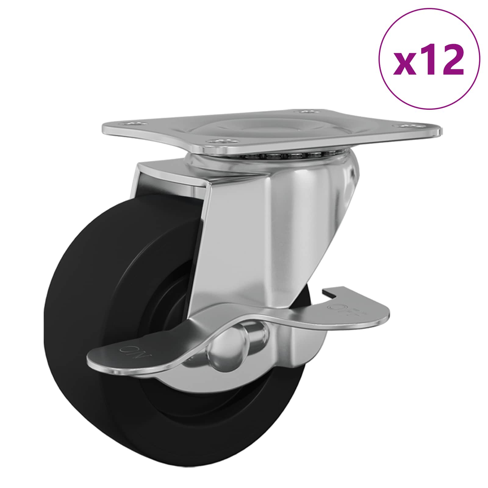 vidaXL Bockrolle 12 pcs Schwarz und Silber 50,7 x 50,7 x 24,4 mm