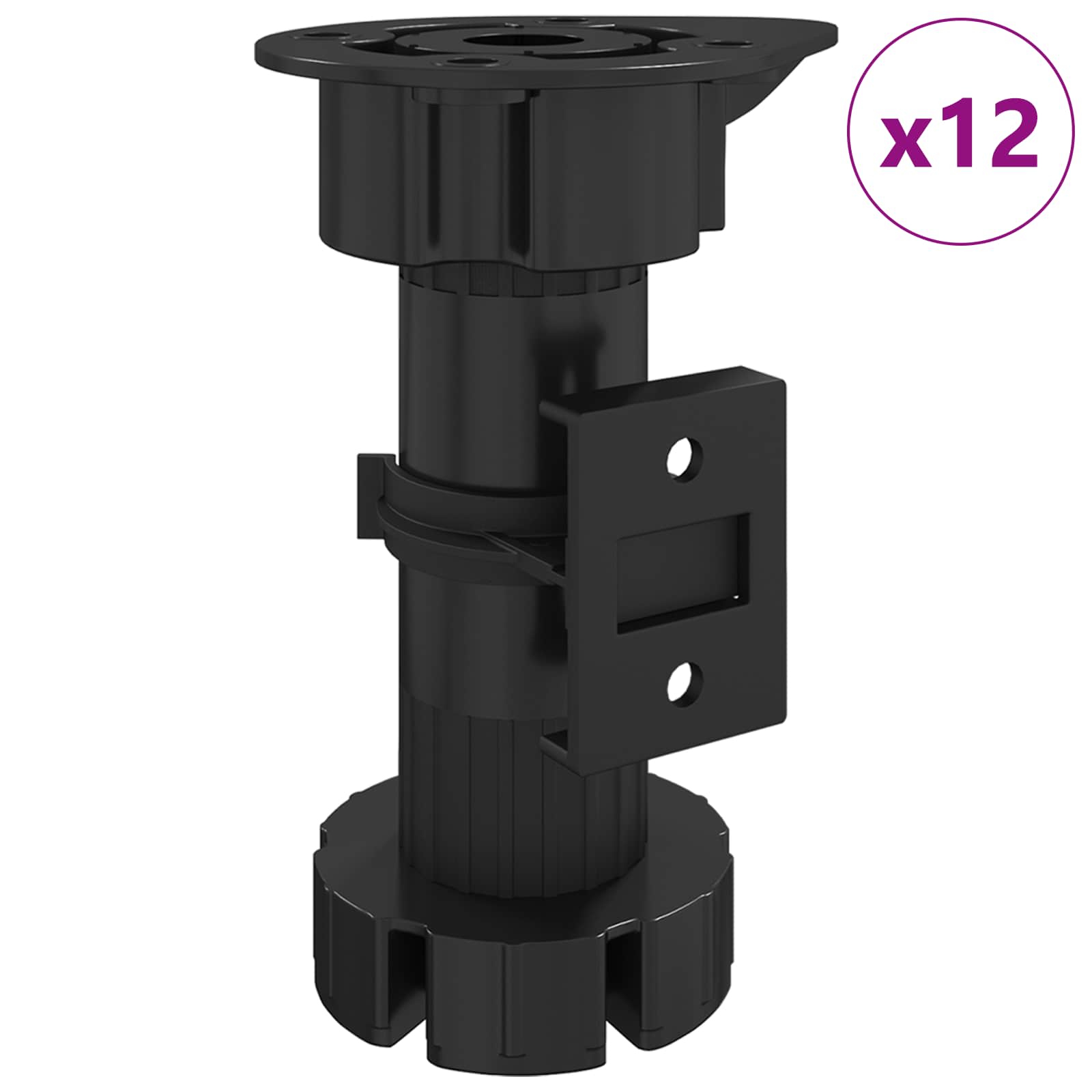 vidaXL Möbelbeine Verstellbar 12 pcs Schwarz 46 x 46 x 128 mm PP