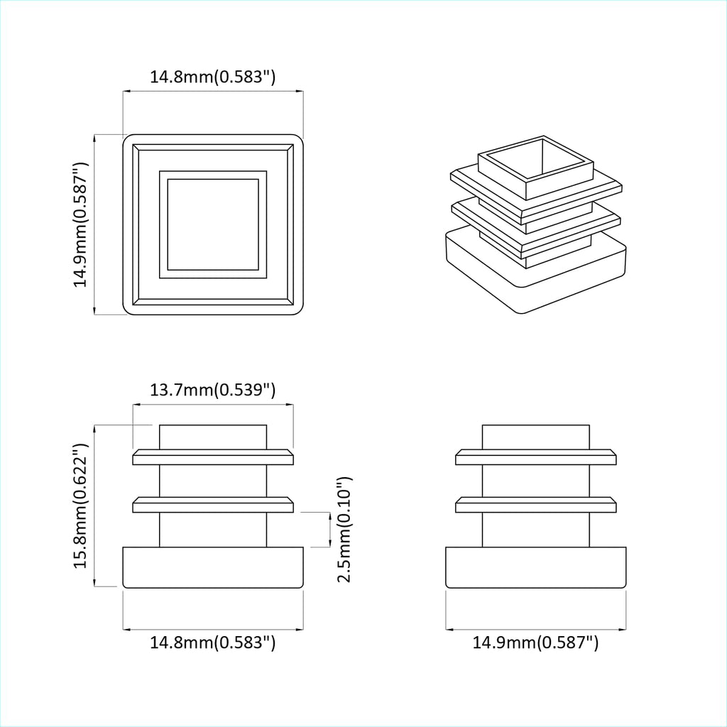 vidaXL Endkappen 12 pcs Schwarz 15 x 15 x 15 mm PP