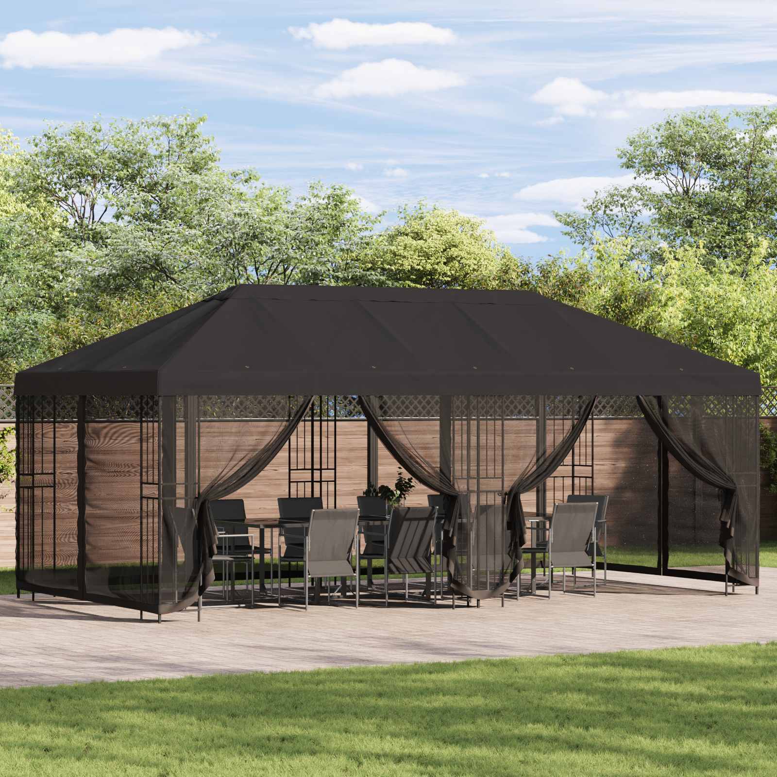 vidaXL Pavillon mit Seitenwänden 6 x 3 m Anthrazit Polyester und Stahl