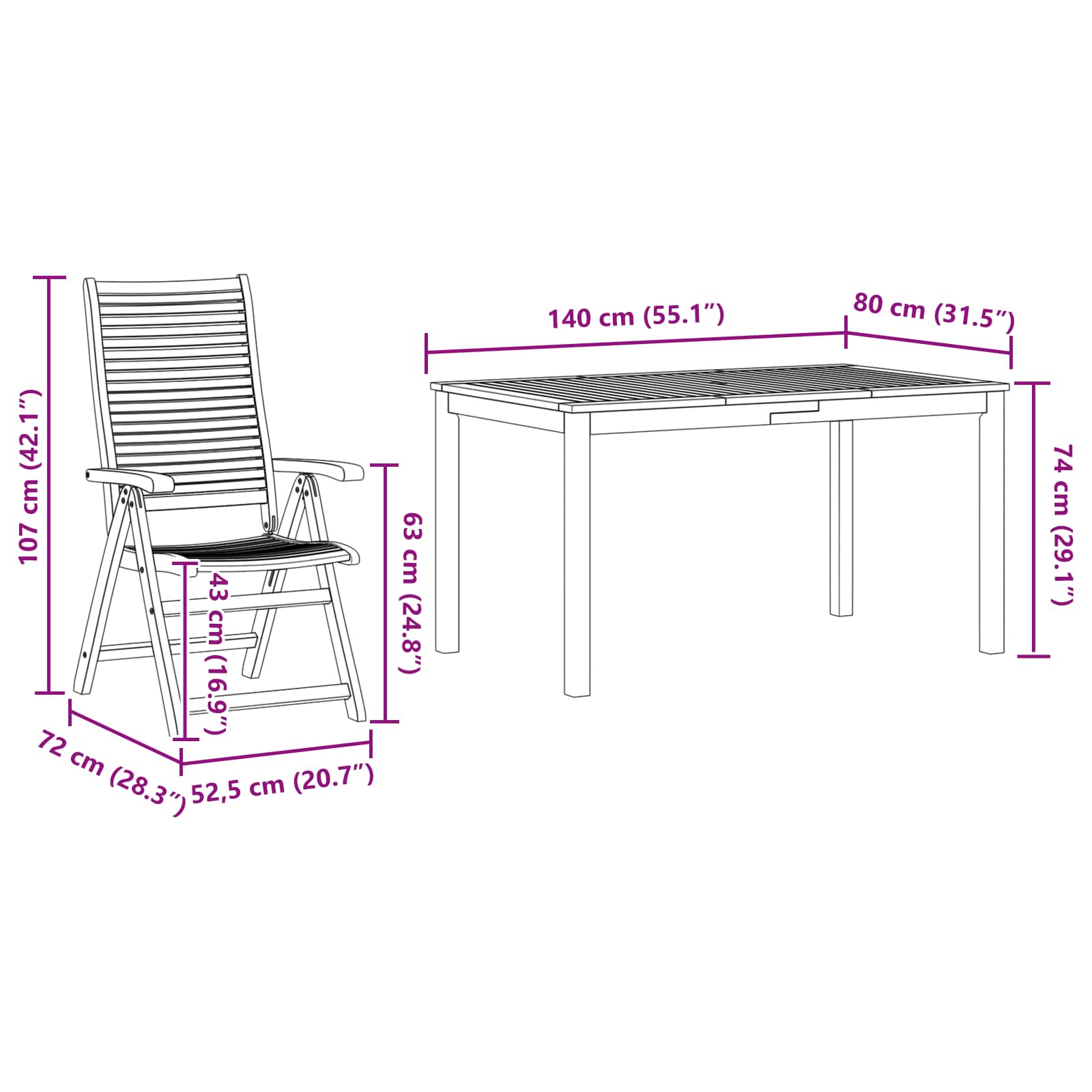 vidaXL Garten Essgruppe 7 pcs Braun Massivholz Akazie