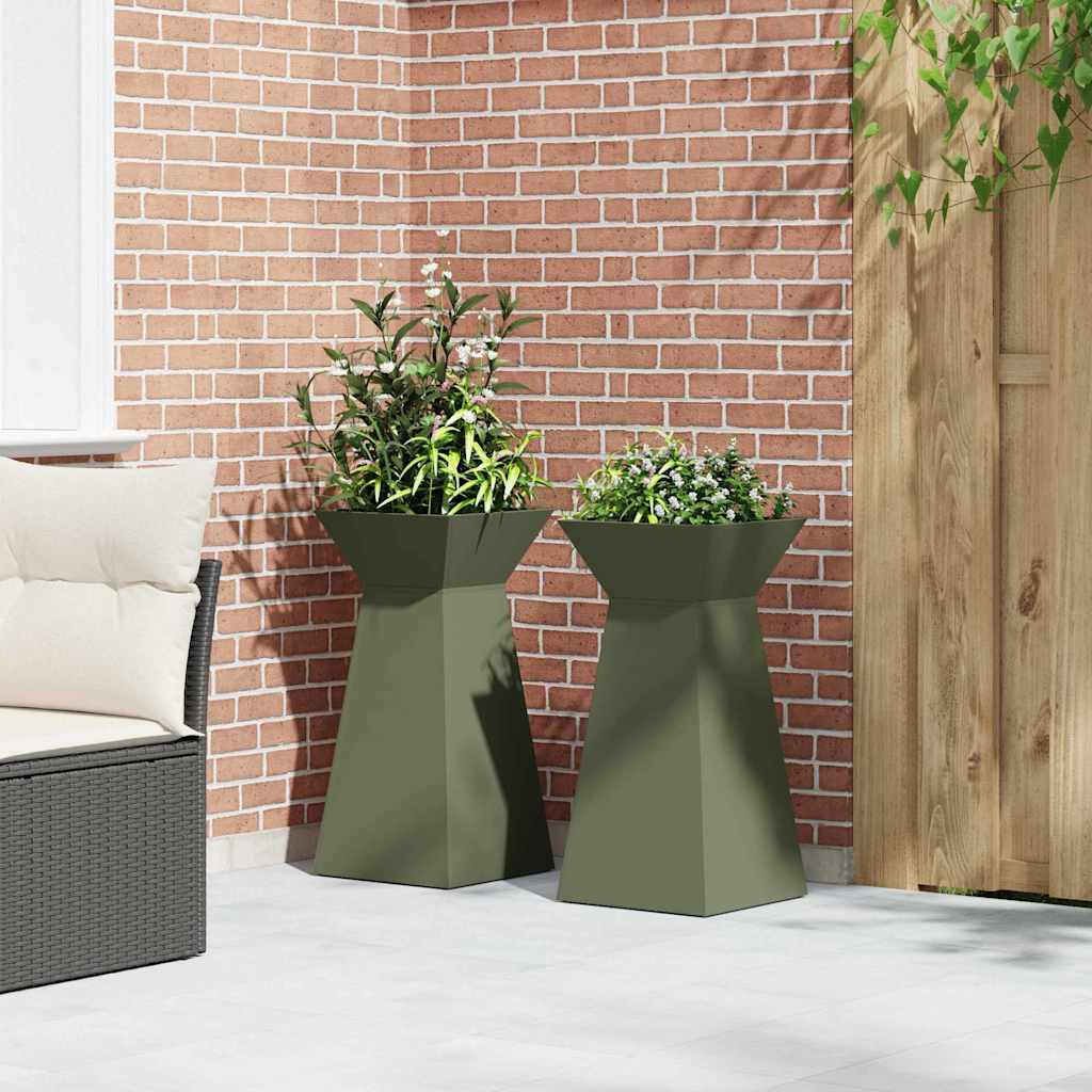 vidaXL Säulen Pflanzer 2 pcs Oliv 35 x 35 x 73 cm