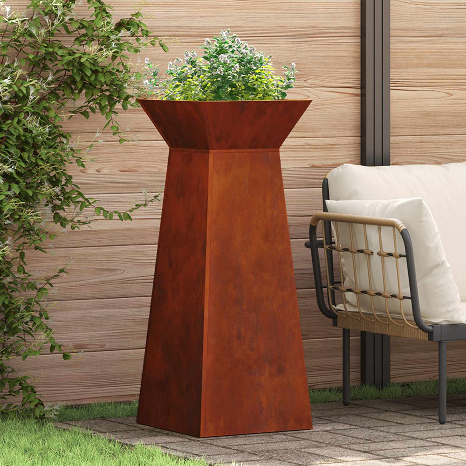 vidaXL Säulen Pflanzer 2 pcs Silber 40 x 40 x 100 cm Wetterfeststahl