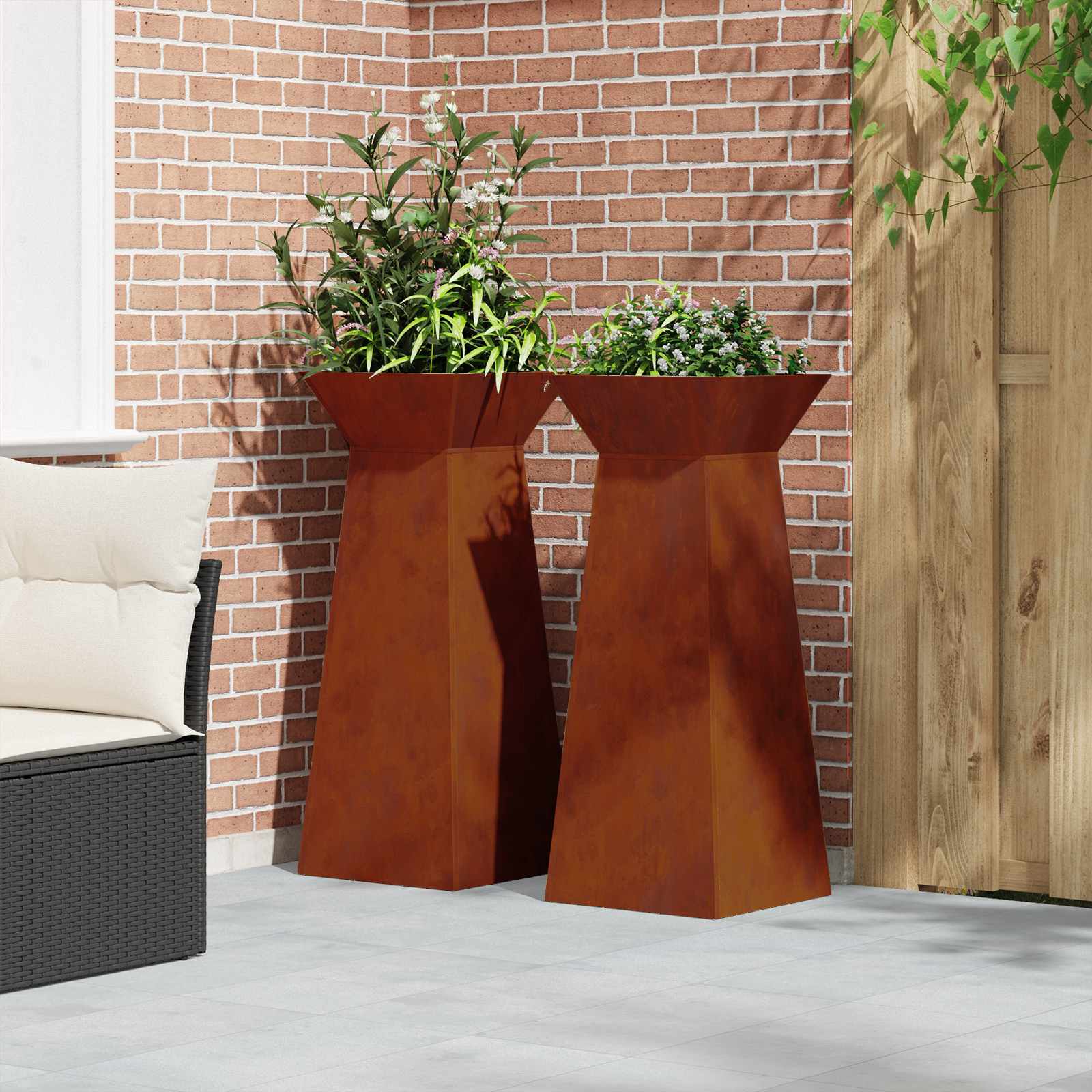 vidaXL Säulen Pflanzer 2 pcs Silber 40 x 40 x 100 cm Wetterfeststahl