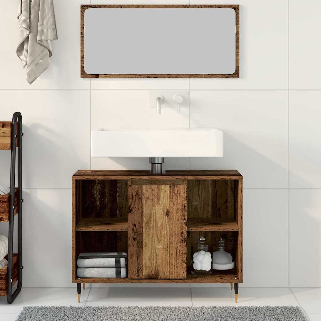vidaXL Badezimmerschrank mit Tür Altholz 80 x 33 x 60 cm Holzwerkstoff