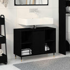 vidaXL Badezimmerschrank mit Tür Schwarz 80 x 33 x 60 cm Holzwerkstoff