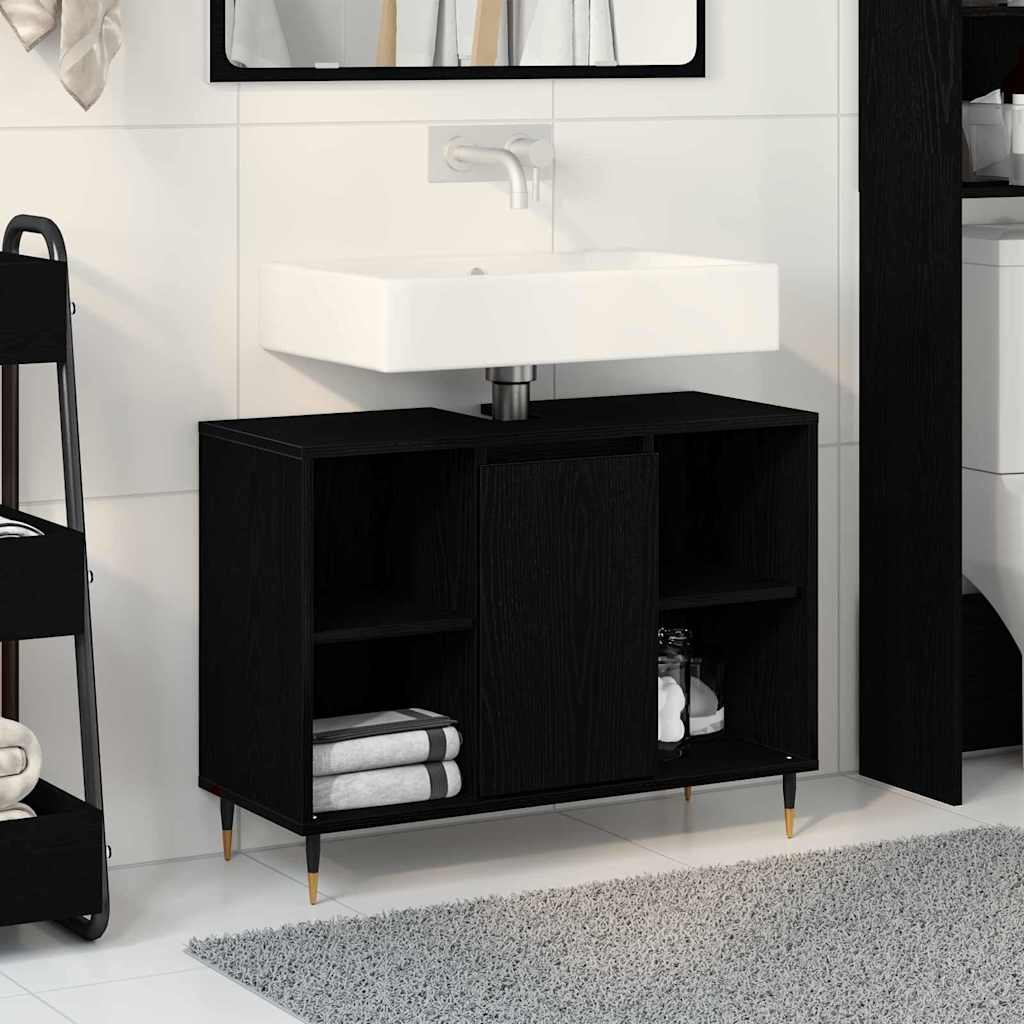 vidaXL Badezimmerschrank mit Tür Schwarz 80 x 33 x 60 cm Holzwerkstoff