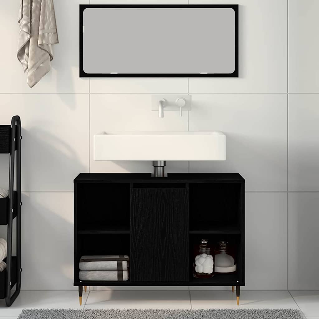 vidaXL Badezimmerschrank mit Tür Schwarz 80 x 33 x 60 cm Holzwerkstoff