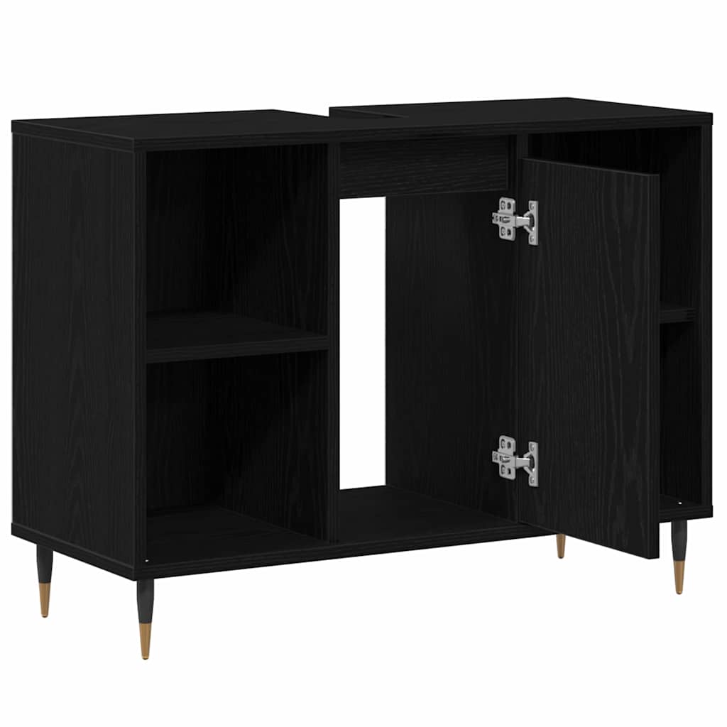 vidaXL Badezimmerschrank mit Tür Schwarz 80 x 33 x 60 cm Holzwerkstoff