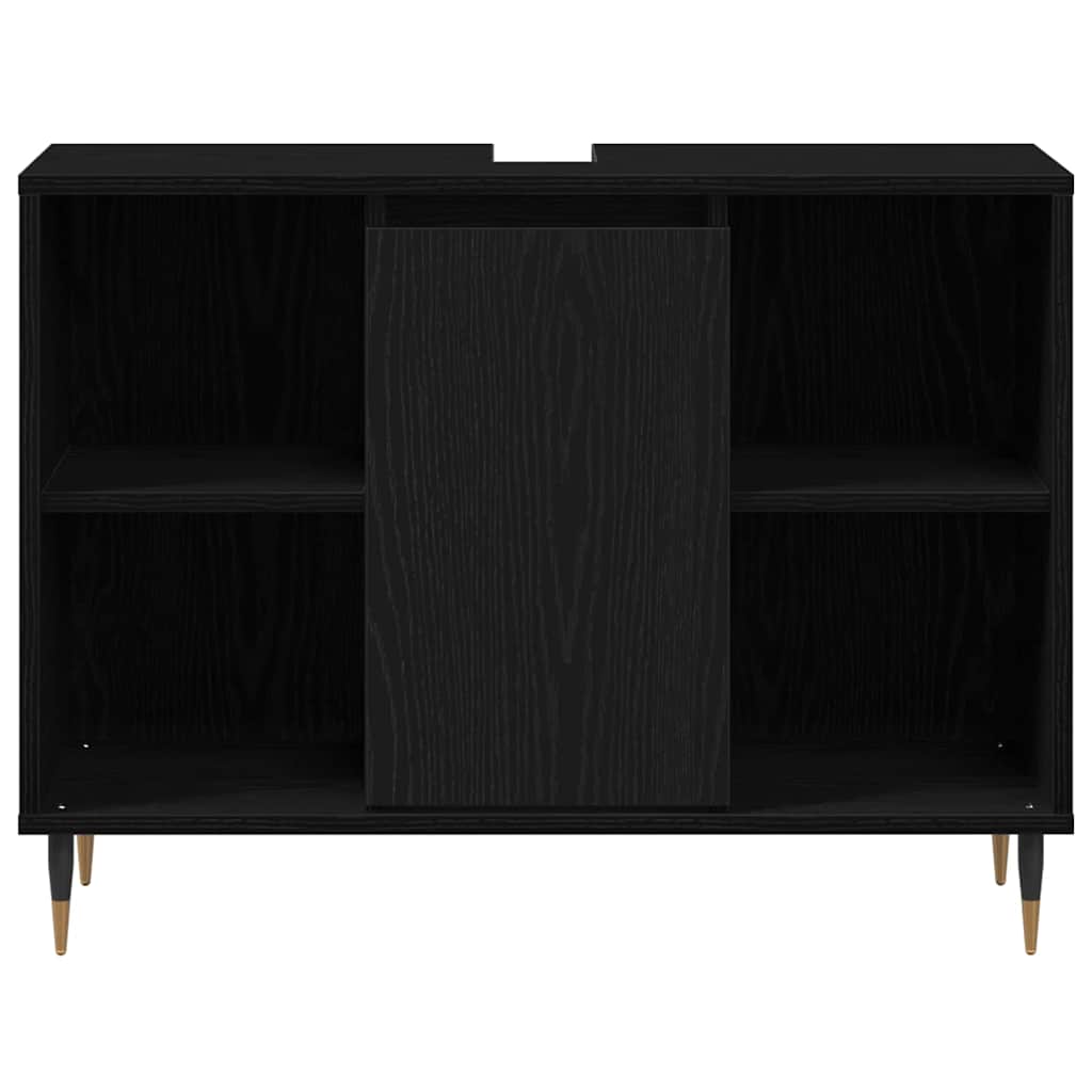 vidaXL Badezimmerschrank mit Tür Schwarz 80 x 33 x 60 cm Holzwerkstoff