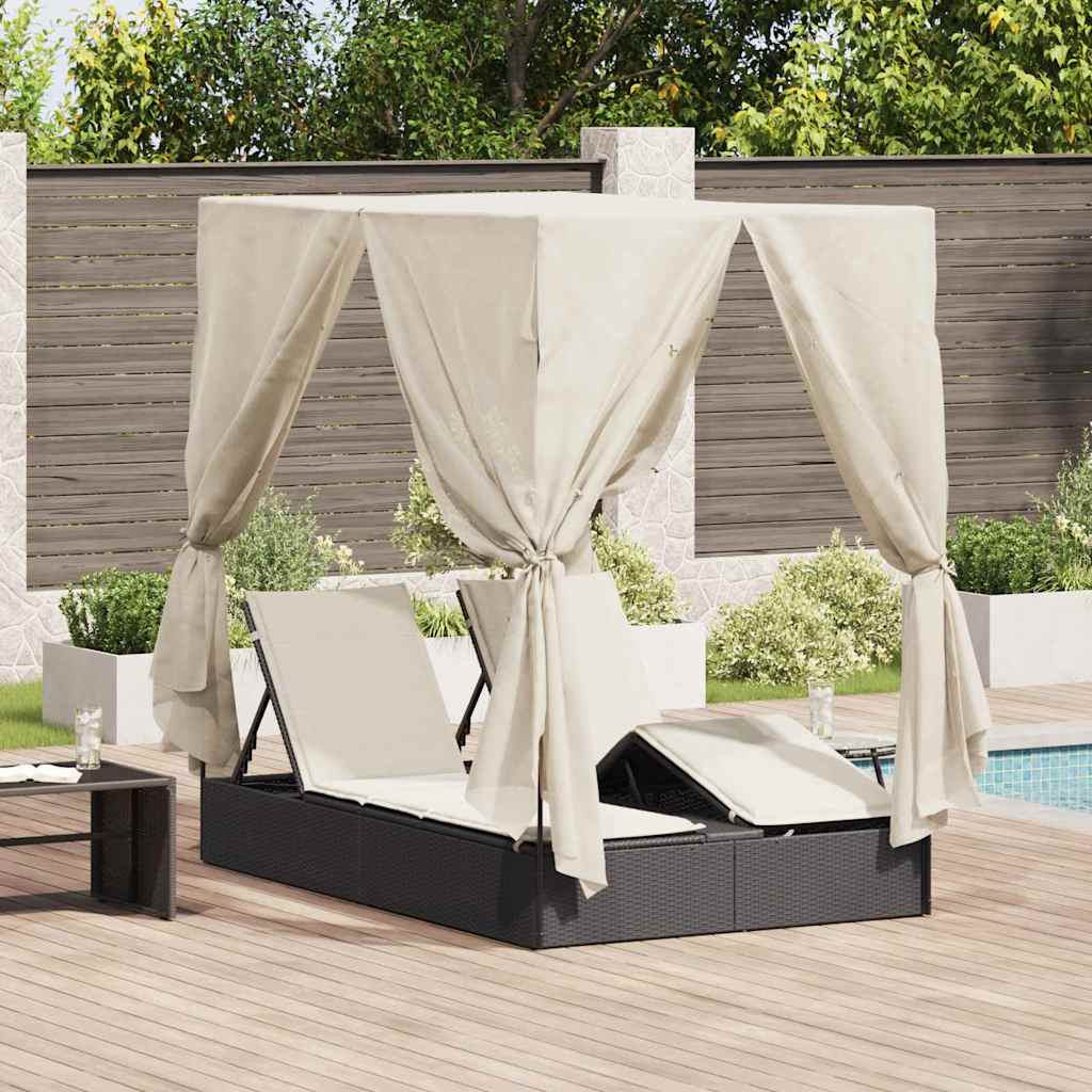 vidaXL Doppelte Sonnenliege Warmes Weiß 205 x 129 x 200 cm Poly-Rattan