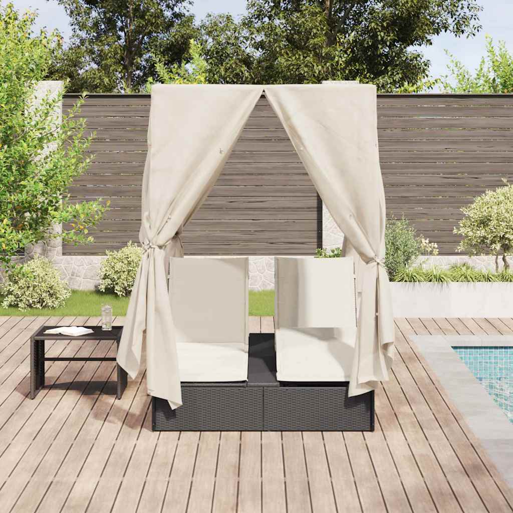 vidaXL Doppelte Sonnenliege Warmes Weiß 205 x 129 x 200 cm Poly-Rattan