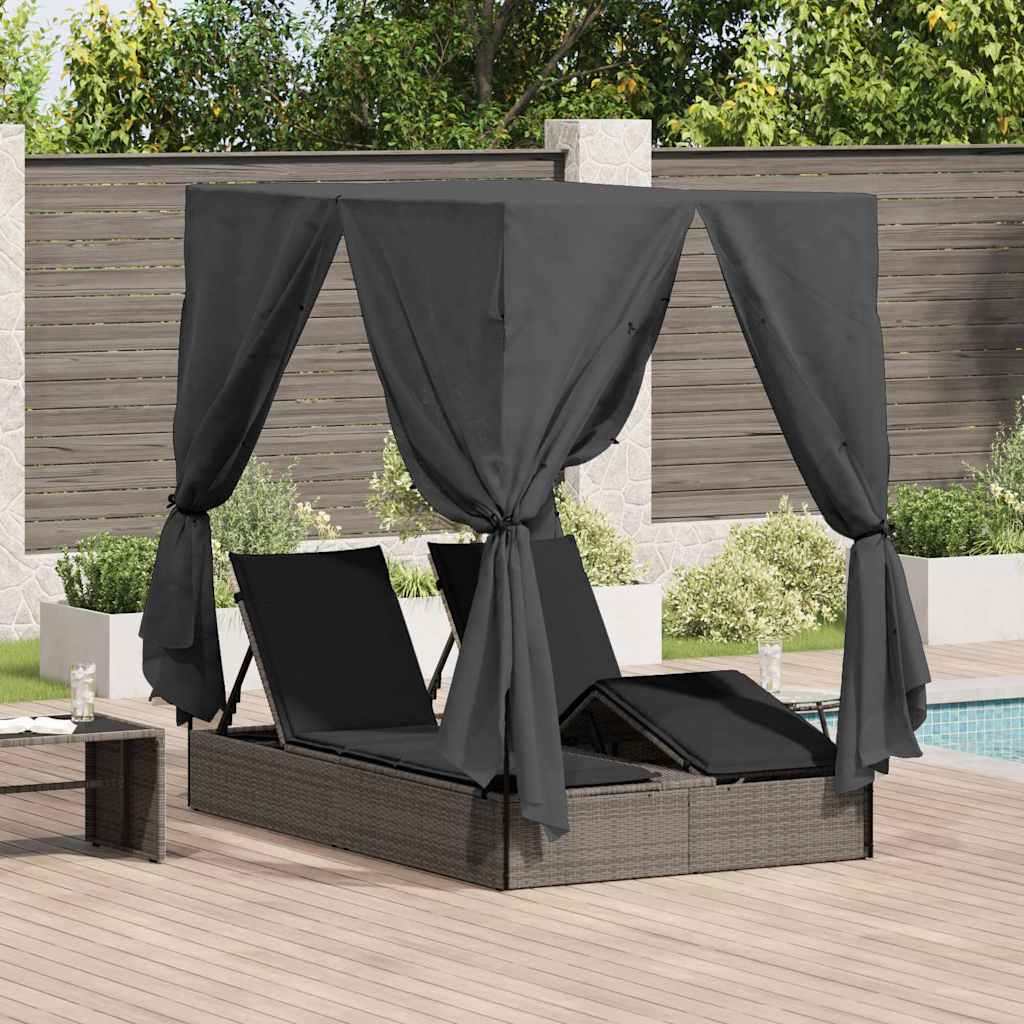 vidaXL Doppelte Sonnenliege Grau 205 x 129 x 200 cm Poly-Rattan
