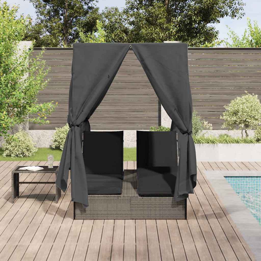 vidaXL Doppelte Sonnenliege Grau 205 x 129 x 200 cm Poly-Rattan