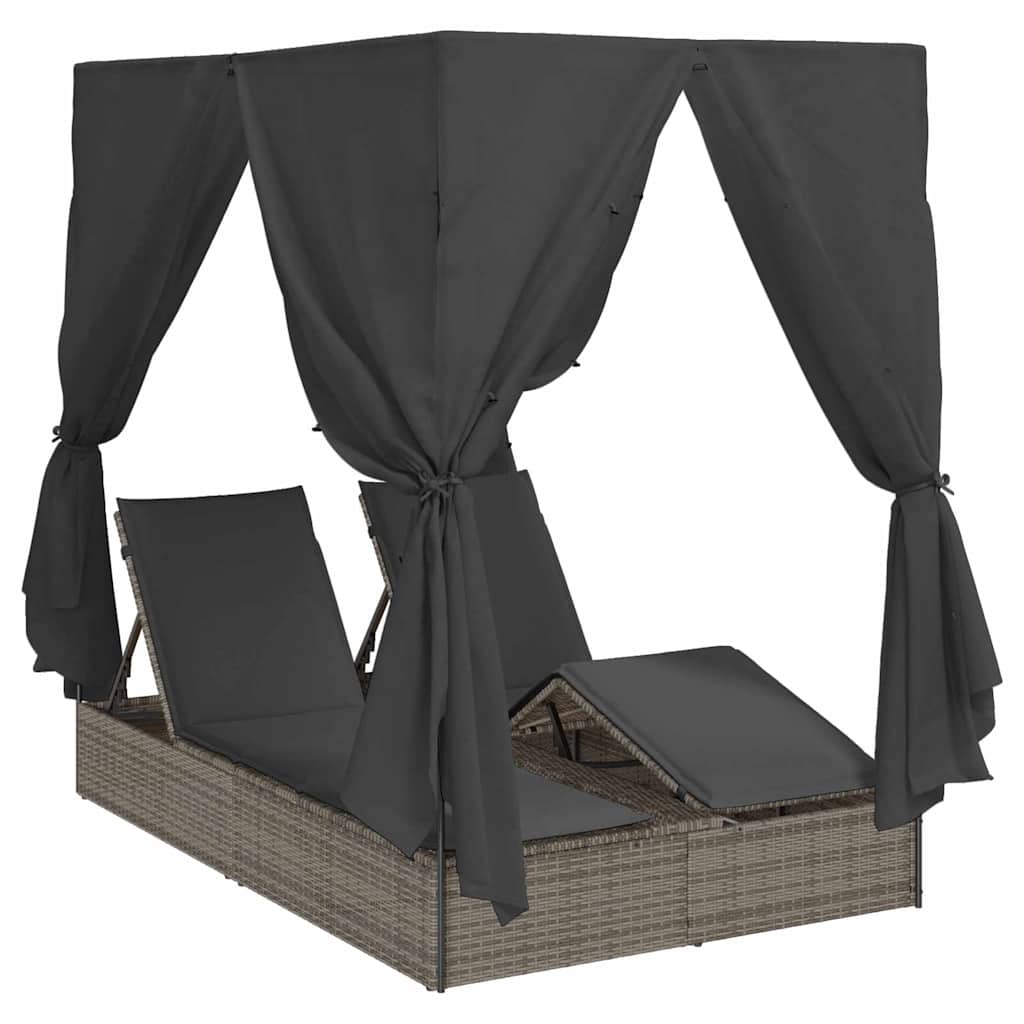 vidaXL Doppelte Sonnenliege Grau 205 x 129 x 200 cm Poly-Rattan