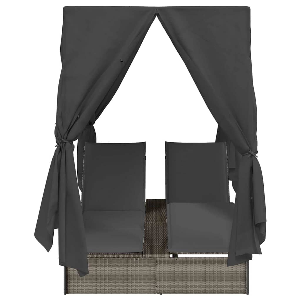 vidaXL Doppelte Sonnenliege Grau 205 x 129 x 200 cm Poly-Rattan