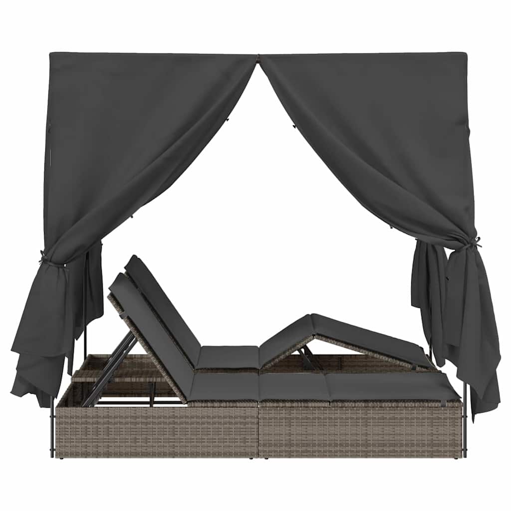 vidaXL Doppelte Sonnenliege Grau 205 x 129 x 200 cm Poly-Rattan