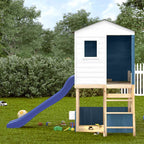 vidaXL Spielturm Weiß und Blau Massivholz Tanne