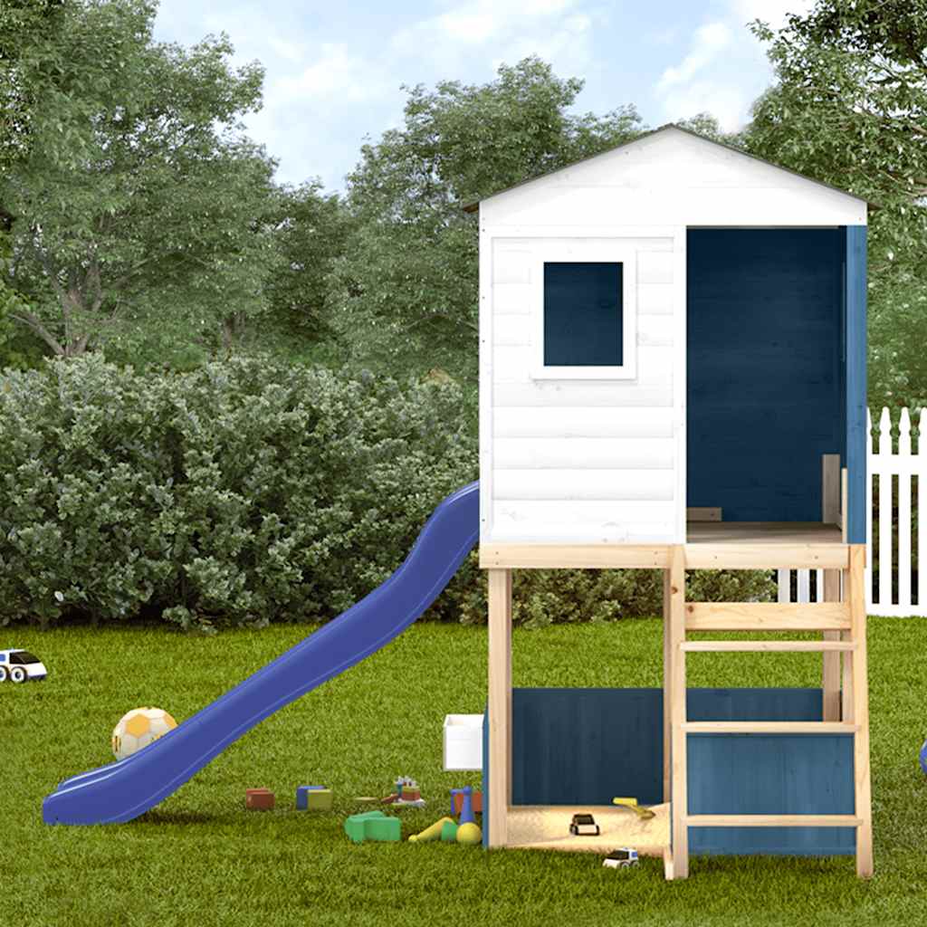 vidaXL Spielturm Weiß und Blau Massivholz Tanne