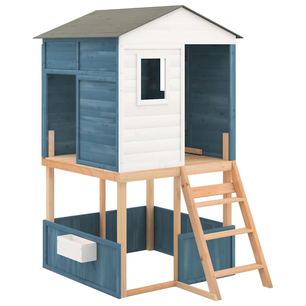 vidaXL Spielturm Weiß und Blau Massivholz Tanne