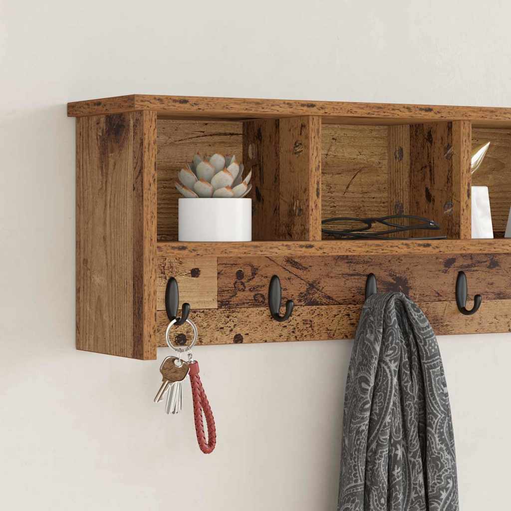 vidaXL Wandmontierter nachttisch mit Regal Altholz 100 x 16 x 26 cm