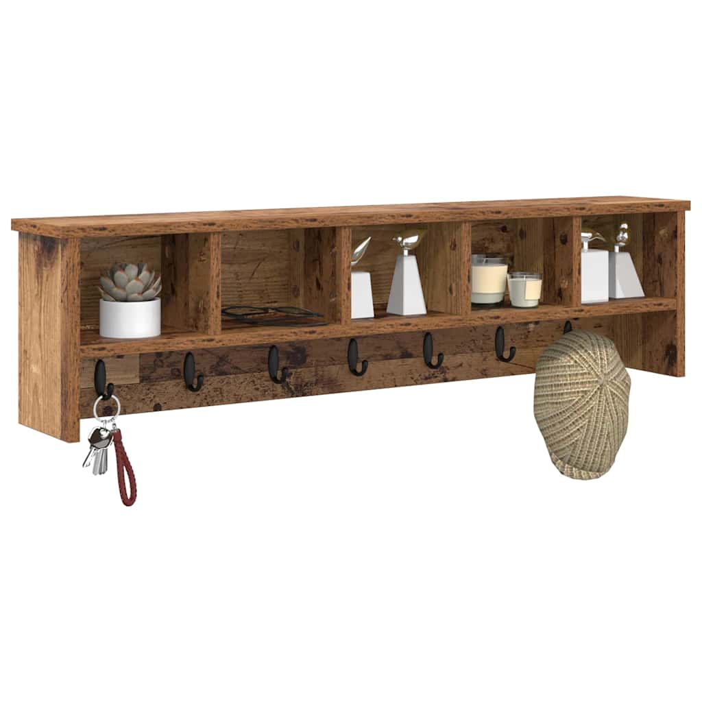vidaXL Wandmontierter nachttisch mit Regal Altholz 100 x 16 x 26 cm