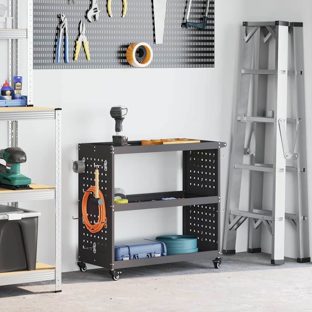 vidaXL Werkzeugwagen Schwarz 75 x 35 x 73 cm Kaltgewalzter Stahl